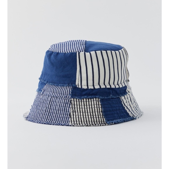 NWT Urban Outfitters Striped Patchwork Denim Bucket Hat - Picture 2 of 4